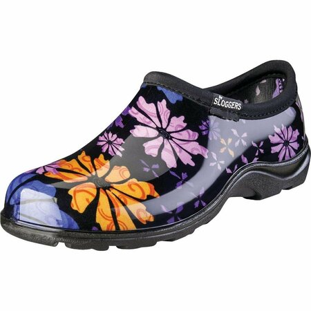 SLOGGERS Women's Size 7 Black with Flower Design Garden Shoe 5116FP07